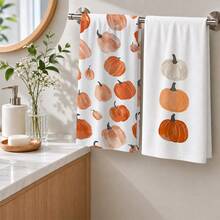2/4/6pcs Autumn Pumpkin Print Kitchen Towels, Watercolor Hand-Painted Style, Orange Pumpkin Flat Pattern, Soft And Easy To Clean, Autumn Home Gift, Kitchen Accessories, Suitable For Autumn Kitchen Decor, Holiday Home Arrangement, Baking, Cooking - Multicolor - View 4