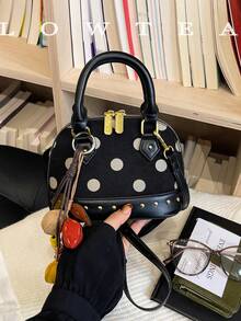 low tea 1pc Shell PU + Suede Fabric Handbag With Adjustable Shoulder Strap, Suitable For Commuting, Shopping And More (With Pendant) - Black - View 7