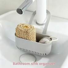 水槽收納籃 懸掛式瀝水架 廚房與浴室檯面用 家用租屋友善 水龍頭收納架 海綿與鋼絲球收納籃 免鑽孔櫥櫃門懸掛式多功能水槽收納籃 - 彩色 - 查看 5