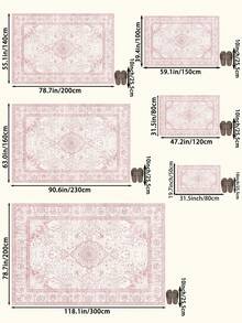 1pc Pink Bohemian Vintage Living Room Rug, Suitable For Kitchen, Dining Room, Bedroom, Room Holiday Decor, Indoor/Outdoor, Office, Lobby, Non-Slip Doormat, Bathroom Rug, Hallway, Study Gaming Area Carpet - Baby Pink - View 4