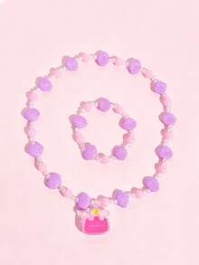 2pcs/Set Cute Girl Star Crown Pendant Necklace & Bracelet Jewelry Set, Little Princess Jewelry, Suitable For Daily Wear - Multicolor - View 1