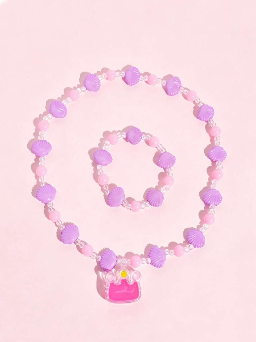 2pcs/Set Cute Girl Star Crown Pendant Necklace & Bracelet Jewelry Set, Little Princess Jewelry, Suitable For Daily Wear - Multicolor - View 1