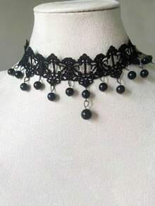 Lace Choker Necklace, Ins Gothic Dark Style Ruffled Cross Vintage Collar - Multicolor - View 8