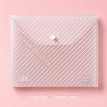 1pc 3-Style A4 Transparent Plastic File Bag, Vertical & Diagonal Stripe Snap Button File Storage Bag - Multiple Styles - View 5