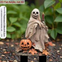 1pc 2D Flat Acrylic Garden Stake With Pointed Tip, 9.06 Inches, Holding "BOO" Sign With Pumpkin Pattern, Halloween Decoration For Flower Bed And Planter, Perfect Outdoor Yard Gift - Ghost - View 8