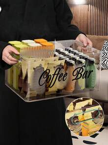 Multi Functional Transparent Large Capacity Plastic Coffee Storage Box, Transparent Plastic Storage Can, Printed With Coffee Related Letter Patterns, Suitable For Kitchen And Countertop Organization, Is An Ideal Gift For Coffee Enthusiasts, Staff, - Multicolor - View 5