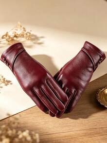 1 Pc Solid Gloves, Elegant Gloves With Cuff Button Detail, Warm Touchscreen Winter Gloves For Women Daily Commute Evening Party - Multi-color - View 14