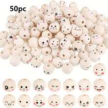 10pcs, 50pcs, Assorted Smiling Face Wooden Beads, 20mm - Perfect For DIY Jewelry, Bracelets, Necklaces And Craft Decorations, Multiple Cute Expressions, Decorative Beads | Expression Beads | Durable Wooden, Jewelry Making Beads - Multi-color - View 12