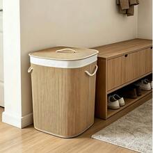 Woven Laundry Hamper With Lid, Laundry Basket, Storage Bin, Linen‑Lined Clothes Storage Basket With Rope Handles, Large‑Capacity Dirty Clothes Organizer Box, Suitable For Bedroom, Bathroom And Laundry Room - Khaki - View 9