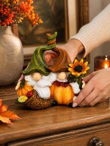 1pc Autumn Harvest Gnome Couple Resin Figurine, Pumpkin Sunflower Harvest Corner Desktop Decor, Thanksgiving Autumn Home Decoration, Suitable For Fireplace Mantel, Shelf, Living Room, Entryway, Seasonal Gift - A - View 7