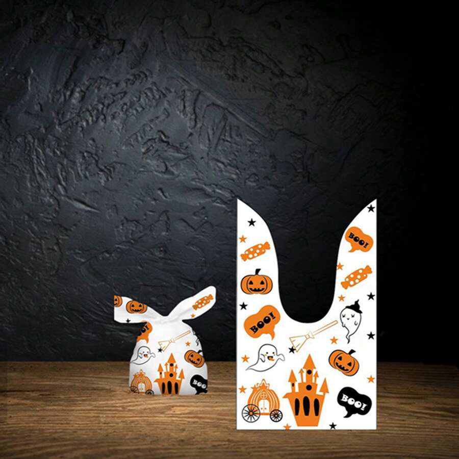 50 Pieces Halloween Rabbit Ear Snack Bag Halloween Rabbit Ear Candy Gift Bags Rabbit Goody Bags Halloween Bags Party Supplies - Haunted Castle - View 1