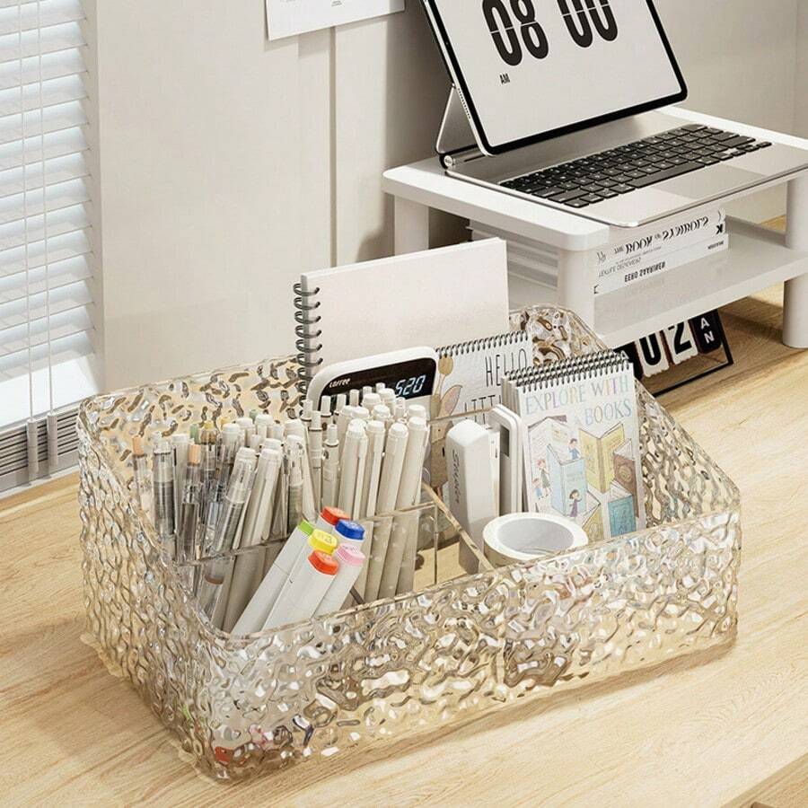 Transparent Acrylic Cosmetic Storage Box - Clear Desktop Organizer, Suitable For Cosmetics, Skincare Products And Home Essentials, Cosmetic Storage Box, Room Decor - Grey - View 1