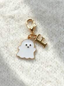 1Pc Mini Zinc Alloy Ghost Keychain, Cute Halloween Enamel Charm, White Ghost & Letter Pendant, Spooky Style, Bag Charm, Gift, Holiday Decor - Multicolor - View 25