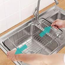 1pc Adjustable Stainless Steel Sink Strainer Basket With Non-Slip Rubber Sleeve, Multi-Functional Expandable Sink Storage Rack, Suitable For Most Kitchens, Can Hold Bowls, Plates, Cups And Kitchen Utensils, Essential For Improving Kitchen Efficiency - Natural Color - View 6