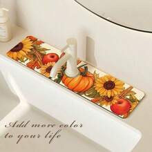 1pc Thanksgiving Pumpkin Faucet Cover, Create Holiday Atmosphere, Bathroom Faucet Splash Guard, Waterproof Non-Slip Faucet Pad, Kitchen Countertop Accessory, Kitchen Dining Table Accessory, Sink, Moisture-Proof Absorbent Pad, Absorbent Drainage Pad, Multi-Functional Absorbent Non-Slip Pad - Multicolor - View 2