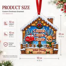 Custom Family Reindeer Christmas Ornament, Personalized 2-4 Names Winter Cabin Sign, Festive Holiday Style, Customized Christmas Wall Decor, Customizable Family Keepsake, Christmas Tree Hanging Decor, 2026 Holiday Gift, Candy Cane Name Tag, 2D Flat - Style D - View 2
