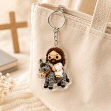 10Pcs Crochet Style Jesus Blessing Keychain (2D Flat Random Design) Cute Christian Theme Acrylic Pendant Knit Effect Faith Backpack Charm Party Gift Blessing Birthday Holiday Present - View 4