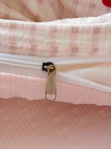 Comfortable Bedding Set, Red Cherry Bow Print, Light Pink Plaid Pattern, Includes 1*Duvet Cover+1/2*Pillowcases, 100% Polyester, With Tie And Zipper Design, Comfortable Touch, Soft Fabric, No Filling - Baby Pink - View 8