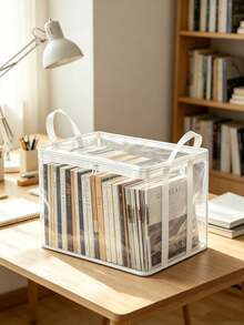 4pcs Transparent White Edge Storage Bags, Dual Handle Portable Easy Loading, Dust-Proof & Moisture-Proof Organizer Bags, Large Capacity Durable Foldable, Easy Storage & Classification, Suitable For Bedroom, Classroom And Dormitory Book Moving - White - View 6