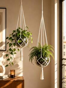 Handmade Woven Plant Hanging Basket, Bohemian Style Hanging Planter, Strong Load-Bearing, Indoor/Outdoor Greenery Hanging Rope, Space-Saving, Cat-Proof, Suitable For Balcony/Living Room/Garden Decoration - Multicolor - View 1