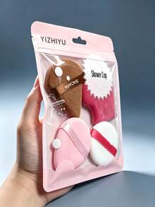 4 Pieces Multi‑Shape Velvet Powder Puff Set Soft Cosmetic Makeup Blending Puffs For Face Makeup, Random Color - Multicolor - View 1
