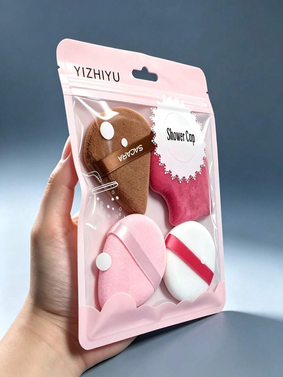 4 Pieces Multi‑Shape Velvet Powder Puff Set Soft Cosmetic Makeup Blending Puffs For Face Makeup, Random Color - Multicolor - View 1