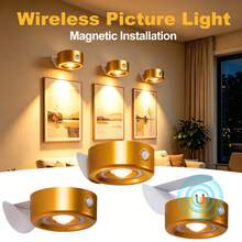 1/2pcs LED Wall-Mounted Art Light, Battery Powered Picture Light, Smart Magnetic Wireless Wall Lamp, Home Decor Wall Light, Touch Dimmable, 3 Lighting Modes, Suitable For Picture Frame, Artwork And Portrait Lighting Display - Multicolor - View 2