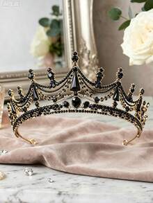 1pc Black Rhinestone Crown For Wedding, Suitable For Bride Styling, Photoshoot, Evening Party, Ball And Daily Wear - Black - View 12