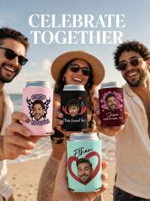 Personalized Funny Face Can Cooler, Add Custom Face Photo And Text, Lightweight Drink Sleeve With Playful Designs For Bachelorette And Wedding Parties, Creative Souvenir Favors To Bring Fun For Your Bridal Crew Gathering. - Multicolor - View 2