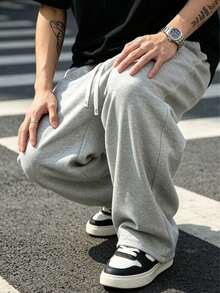Men's Casual Sports Pants, New Straight Leg Drawstring Casual Pants, Best Gift Choice For Husband/Boyfriend, Autumn/Winter - Light Grey - View 7