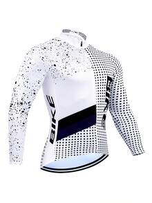 New Long Sleeve 1pc Spring/Autumn Men's Cycling Jersey, Printed Quick-Dry Breathable Mesh Mountain/Road Bike Cycling Top - Universal Version, Suitable For Cycling, Off-Road, Motorcycle Touring, Hiking, Training, Casual Wear - Black and White - View 11