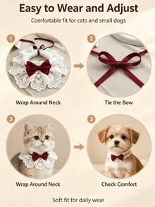 1 buah Kalung Kucing Lucu dengan Pita dan Motif Bunga yang Dapat Dilepas, Cantik dan Elegan, Dilengkapi Lonceng, Cocok untuk Kucing Dalam Ruangan, Anak Kucing, Anak Anjing, Anjing Kecil, dan Hewan Peliharaan Kecil Lainnya, Aksesori Kucing - MultiWarna - View 5
