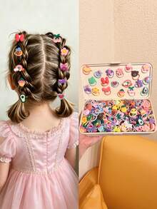 Random 10/20/30/40/50pcs/Set Girls Cartoon Animal, Rainbow, Cloud, Bow, Flower, Watermelon Cute Princess Small Elastic Hair Ties, Hair Accessories For Daily Use - Multicolor - View 1