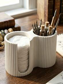 Minimalist Striped Cosmetic Storage Box, Creative Cotton Swab Holder, 2-In-1 Bathroom Cotton Swab Box, Countertop Organizer, Bedroom Vanity Decor, Mother's Day Gift For Her, Modern Cream Style Housewarming Gift - Multicolor - View 8