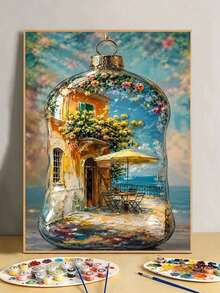 DIY Mediterranean Seaside Villa In Glass Ornament (Frameless 8x12 / 16x20 Inches) Paint By Numbers Kit (Acrylic) Arts & Crafts For Adult Beginners, Home Wall Decor, And Unique Holiday Gifts - Sets - View 2