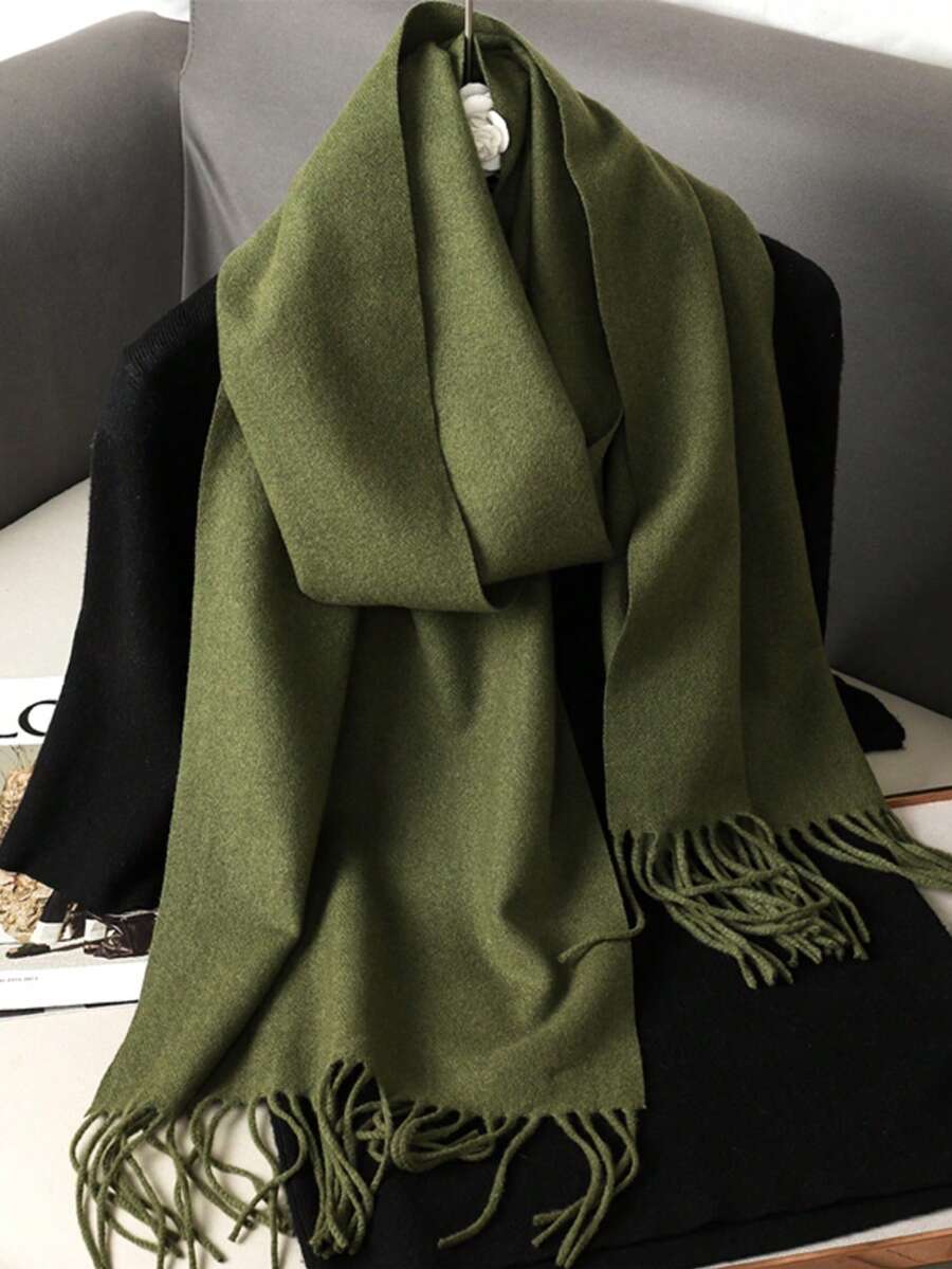 1pc 35*180cm Premium Fashion Elegant Solid Color Tassel Wool Scarf For Women, Autumn/Winter Casual Windproof Shawl, Suitable For Daily Wear