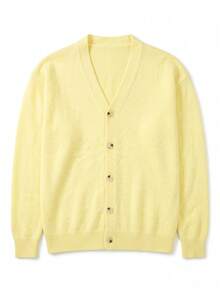 Autumn Winter Solid Color Casual Commute Home Outdoor Lazy Neutral Soft Short Cardigan Long Sleeve Knit Sweater Top - Yellow - View 6