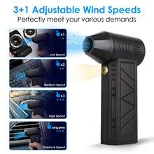 Mini Turbo Dust Blower Portable Electric Air Duster 3-Speed Adjustable Turbo Jet Fan LED Snow Blower Rechargeable Motor High-Speed Powerful Fan Suitable For Car, Computer, Keyboard, Home And Outdoor - A - View 4