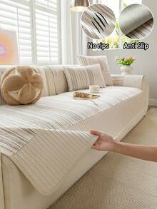 ZXZGM 1pc European Style Fresh Floral Lace Sofa Cushion Cover, Minimalist Luxury Sofa Slipcover, Decorative Sofa Protector, Anti-Slip Anti-Dust Anti-Scratch, Suitable For All Seasons, Bedroom Living Room Office Study - Khaki - View 2