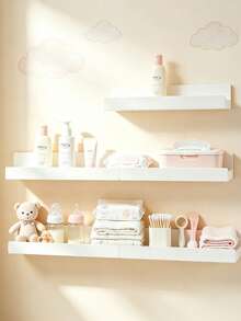 1/2pcs No-Drill Wall Mounted Storage Shelf, Nursery Room Wall Storage Rack, Wall Shelf - White - View 3