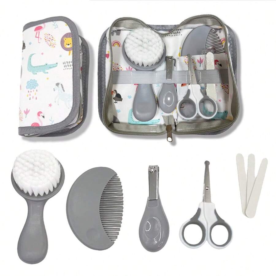 New 7pcs/Set Care Kit With Bag, Portable Travel Set With Bath Brush, Nail Clipper, Nail File, Scissors- Ideal Gift For New Parents, Kids Grooming Kit - Multicolor - View 1