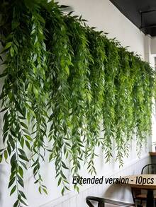 10/5/1pc Artificial Hanging Vine Leaves, Faux Willow Branches, Artificial Greenery Green Leaves Fake Ivy, Suitable For Wall, Balcony, Garden, Wedding, Windowsill, Party Garland Decoration, Home Indoor/Outdoor Garden DIY Basket Flower Pot Filler, UV Resistant - Green - View 16