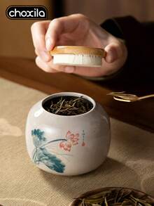 choxila 1pc Ceramic Tea Canister, Tea Container, Sealed Container, Traditional Chinese Style Household Storage Jar, Storage Jar, Porcelain Container, Tea Storage Canister - Tea Canister - View 10