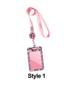 Pink Leopard Print Rhinestone ID Card Holder With Lanyard, ID Card Storage Box, Anti-Loss Lanyard, Student ID Card Holder, Self-Service Restaurant Card Holder, Slide Cover, Dual Card Slot, Small Card Slot, Bus Card Holder, Non-Induction, Bank Card Holder, Subway Card Storage, Adjustable Portable ID Card Holder Decorative Keychain, Suitable For Office Workers And Students, Perfect Gift, Back To School Season Gift, Couple Card Holder, Bank Card Holder, Travel Essential, Back To School Season, Thanksgiving, Halloween, Christmas, Commute, Business Trip, Teacher's Day Gift - Multicolor - View 13