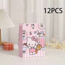 DOBBLE Sweet Pink Striped Dessert‑Themed Paper Gift Bags, Portable Handheld Treat Bags For Celebration Party Favor Giveaways - Multi-color - View 7