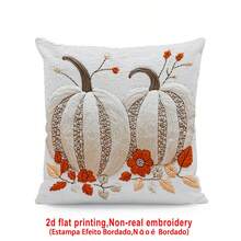 2 piezas Fundas de almohada con estampado de calabaza blanca bordada y hojas de otoño, fundas de cojín de poliéster ligero con estampado de un solo lado, estilo vintage para Acción de Gracias, lavables a mano/máquina/limpieza en seco, cierre con cremallera, adecuadas para decoración del hogar de otoño, sofá, cama, dormitorio, sala de estar, cafetería, sala de exposiciones, fundas de almohada decorativas, decoración diaria para fiestas festivas - Blanco - Ver 6