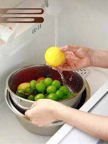Saringan Stainless Steel, Keranjang Pencuci Sayuran, Pencuci Beras, Ayakan Dapur Bulat, Keranjang Buah dan Sayuran - S - View 8