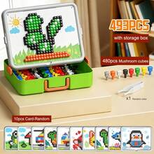 Children's DIY Mushroom Peg Puzzle Toy, Mosaic Plug-In Board Blocks With Pattern Cards, Educational Creative Early Learning Toy - Multicolor - View 6