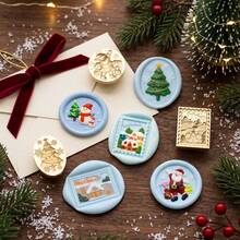 Christmas Series Embossed Pattern Wax Seal Stamp Copper Head 1pc - Perfect For Love Letters, Invitations, Holiday Cards, Diary Scrapbooking Decorations, DIY Crafts, Christmas, Christmas Eve - Christmas Series Stamp/1Pcs - View 6