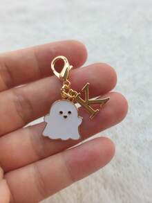 1Pc Mini Zinc Alloy Ghost Keychain, Cute Halloween Enamel Charm, White Ghost & Letter Pendant, Spooky Style, Bag Charm, Gift, Holiday Decor - Multicolor - View 22